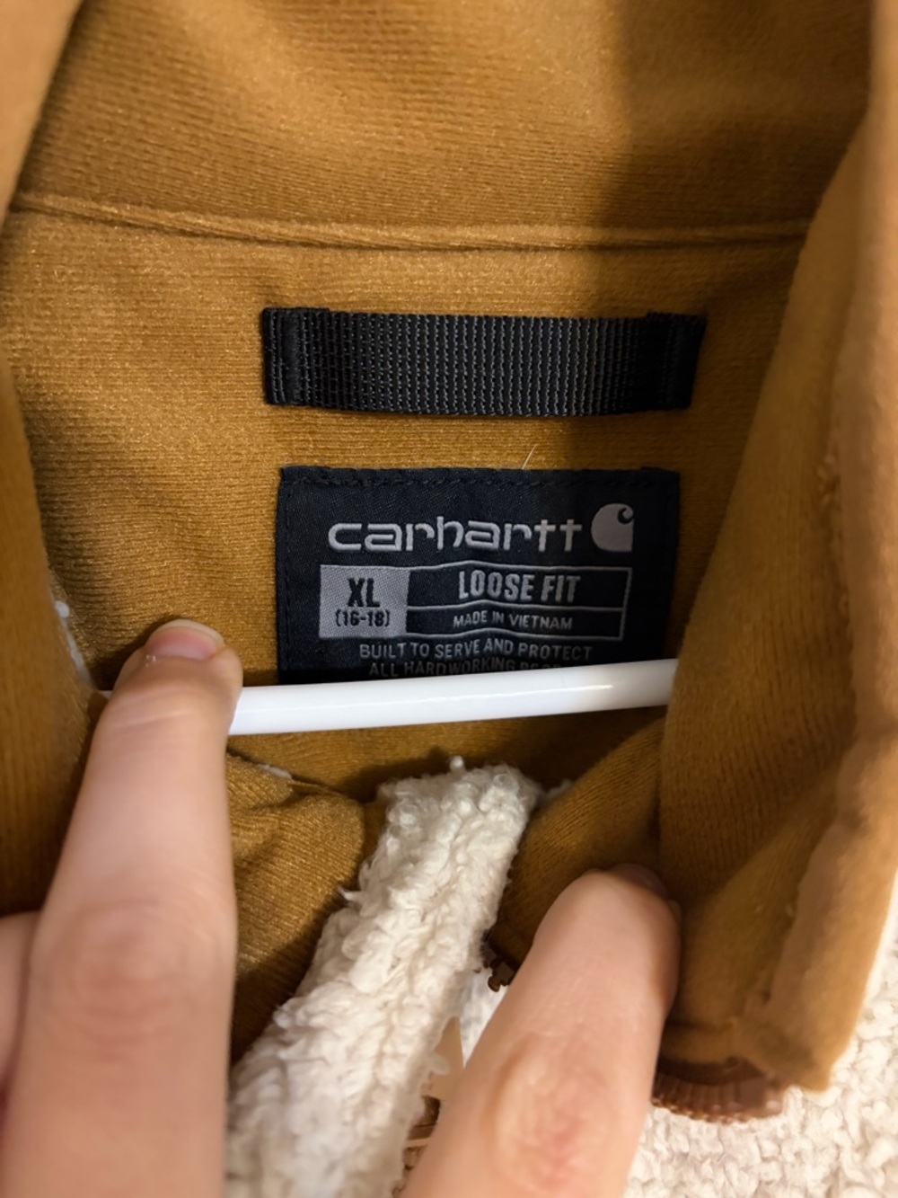 Carhartt Tan and Cream Sherpa-Lined Hooded Jacket - Picture 3 of 4